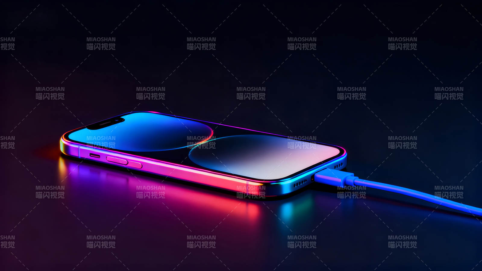 炫彩手機充電特寫科技感十足圖片