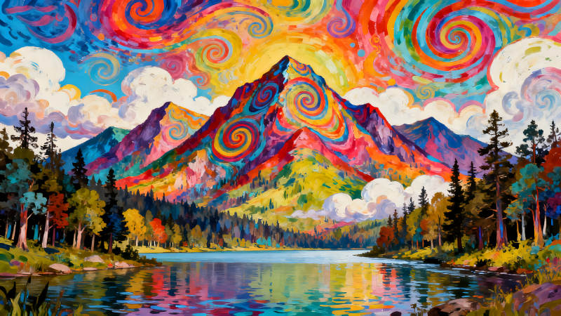 絢麗山水油畫描繪的幻境-圖片