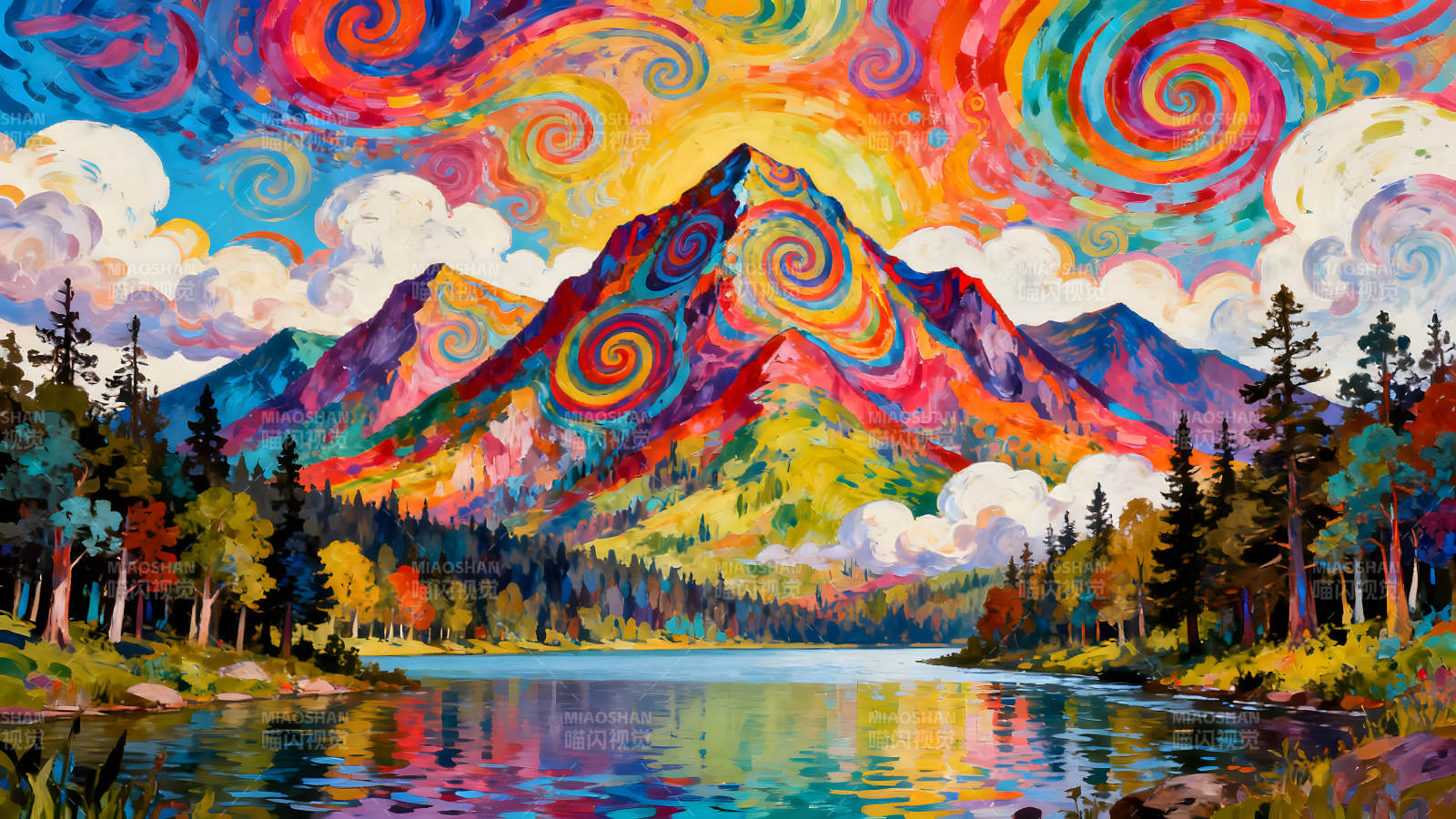 絢麗山水油畫描繪的幻境-圖片