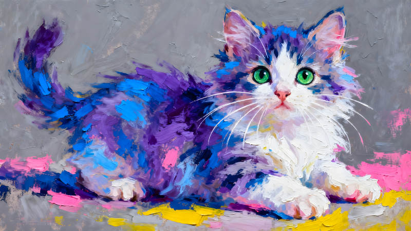 油画小猫鲜艳色彩生动形象-图片