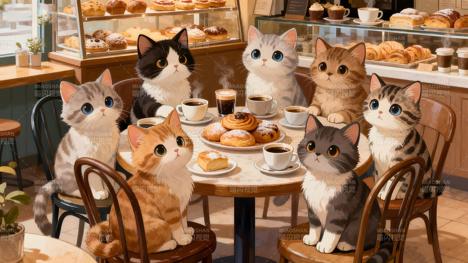 猫咪咖啡馆聚餐场景-图片