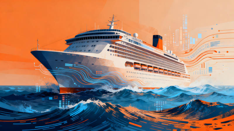 郵輪航行海浪壯麗天空背景-圖片