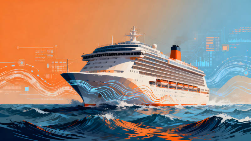 郵輪航行于藍色海洋之上-圖片