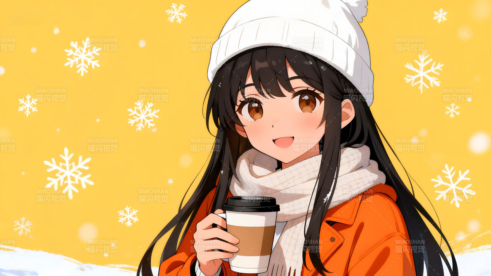 动漫女孩冬日温暖场景-图片