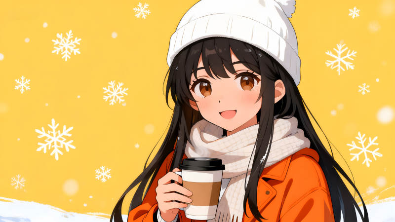 动漫女孩冬日温暖场景-图片