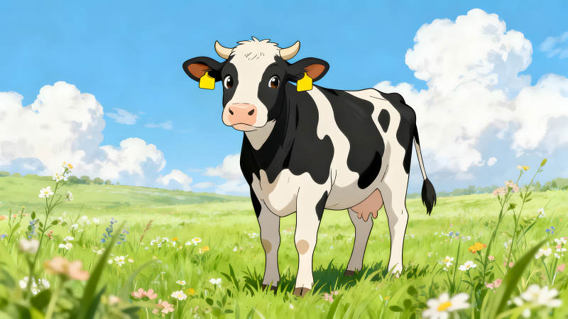 草地上的奶牛天空晴朗风景优美-图片