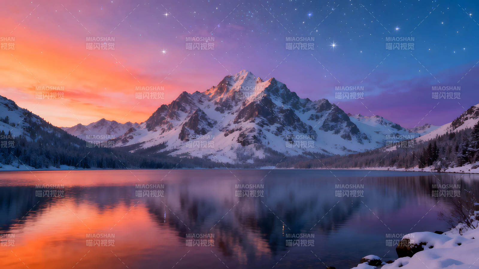 雪山湖泊星空之美-图片