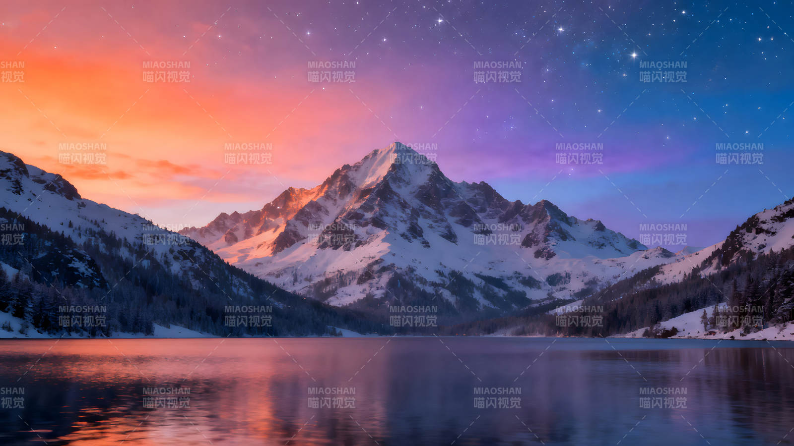 雪山湖泊星空美景-图片