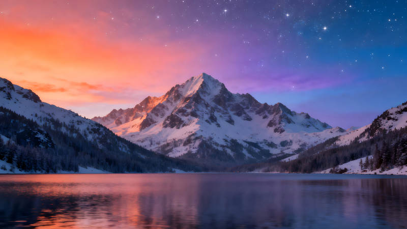 雪山湖泊星空美景-图片