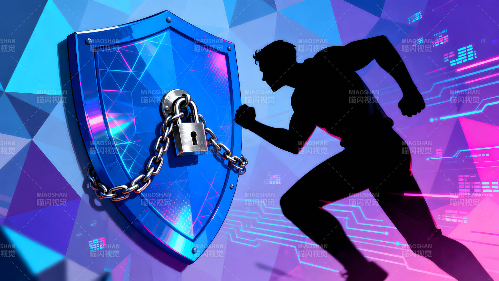 赛跑者冲向安全盾牌-图片