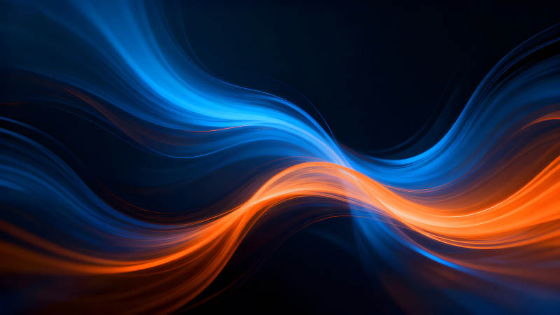 蓝色橙色光线流动抽象背景-图片