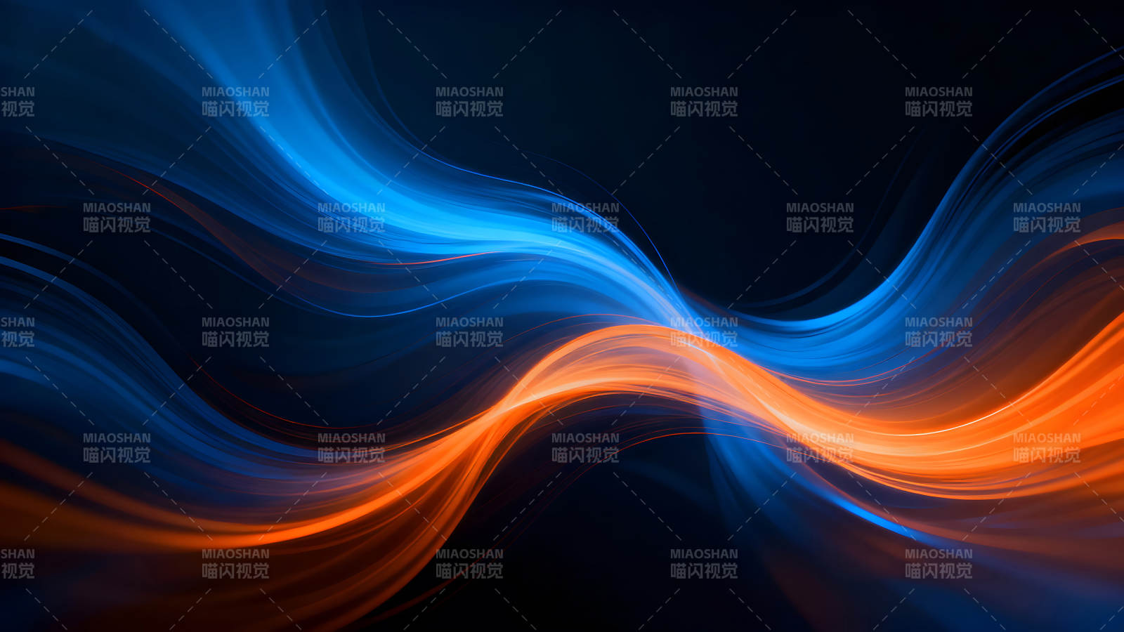 蓝色橙色光线流动抽象背景-图片