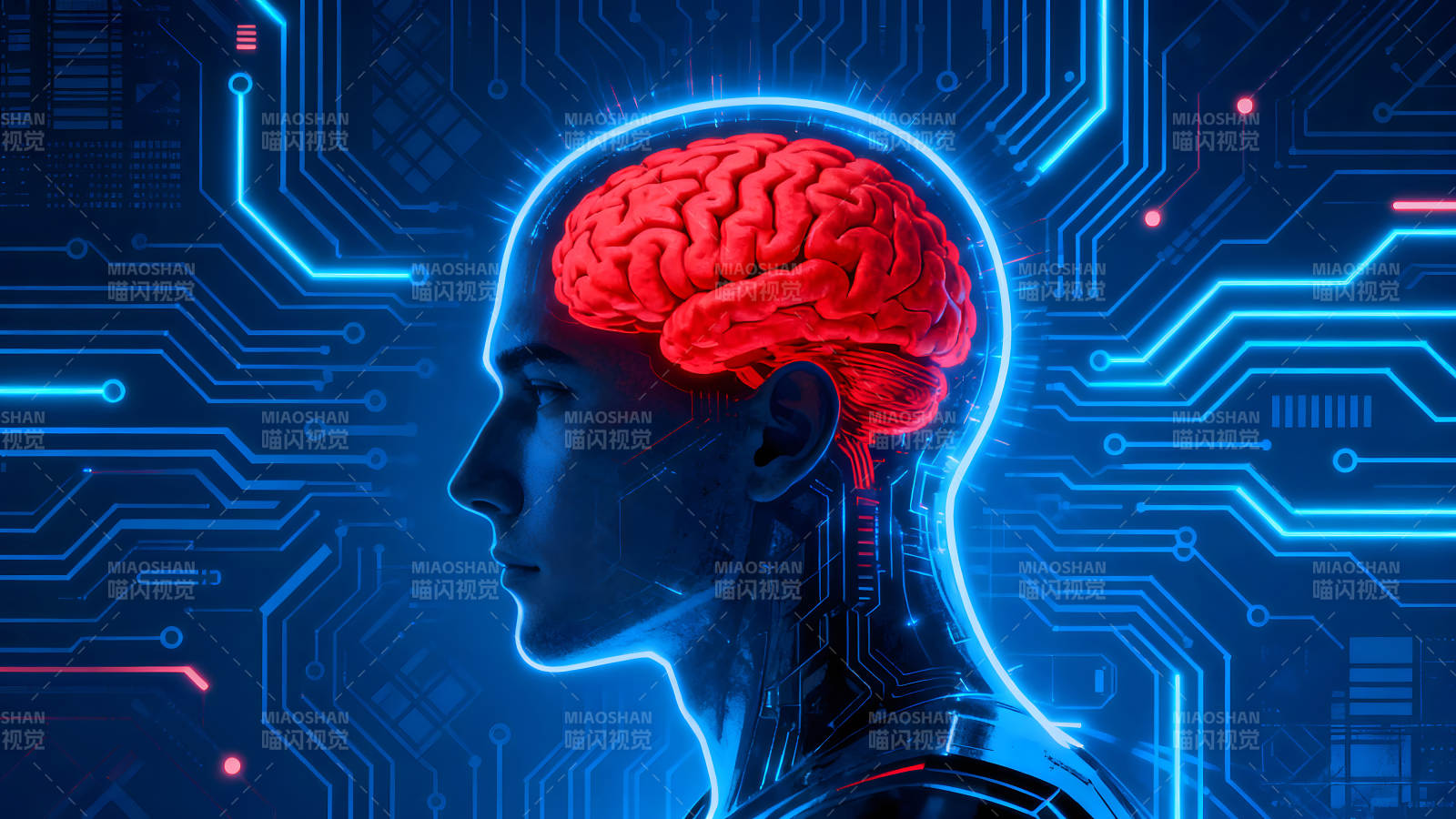 AI智能大腦與電路連接圖片