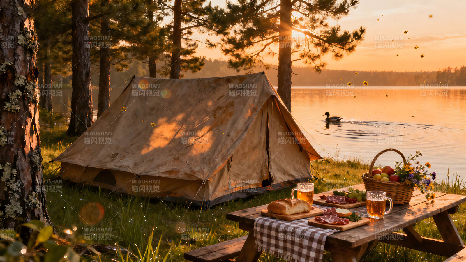湖畔野餐露營氛圍-圖片
