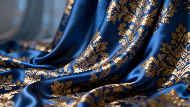 華麗藍金綢緞紋理特寫-圖片