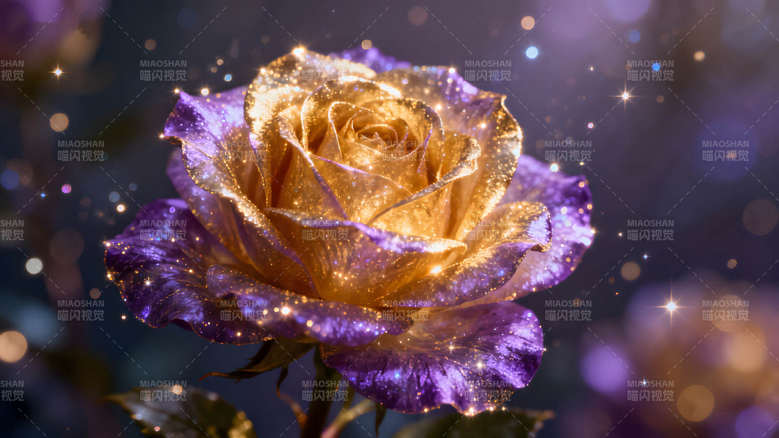 金色玫瑰花朵闪耀星光-图片