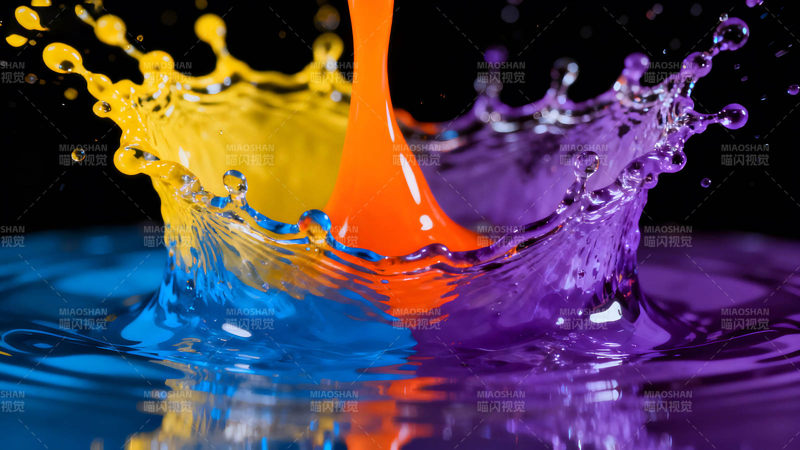 彩色液体碰撞溅起的水花-图片