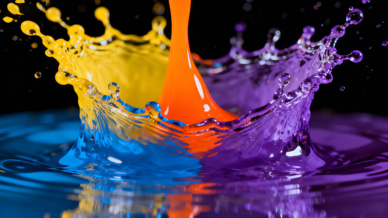 彩色液体碰撞溅起的水花-图片