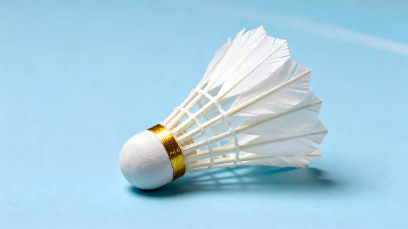 羽毛球特寫藍底羽毛球-圖片