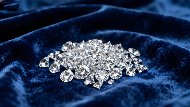 钻石闪耀在蓝色的天鹅绒上-图片