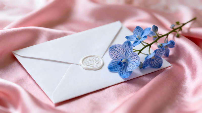 信封與花卉的唯美組合-圖片