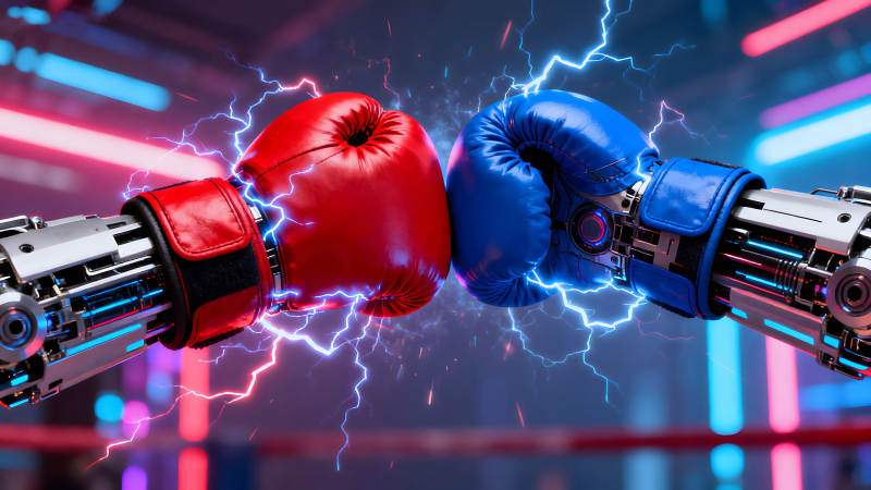 機(jī)器人拳擊對決激烈火花四濺-圖片