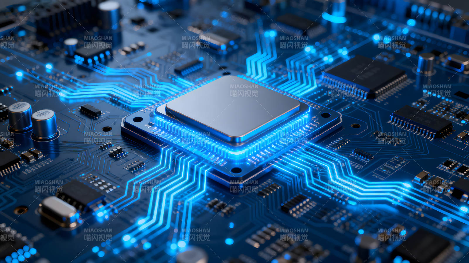 电路板芯片特写科技感十足-图片