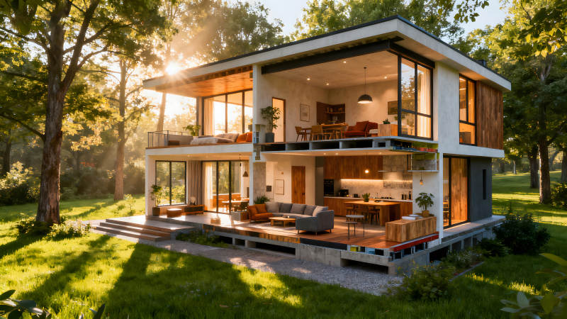 现代风格别墅展示阳光明媚环境优美-图片