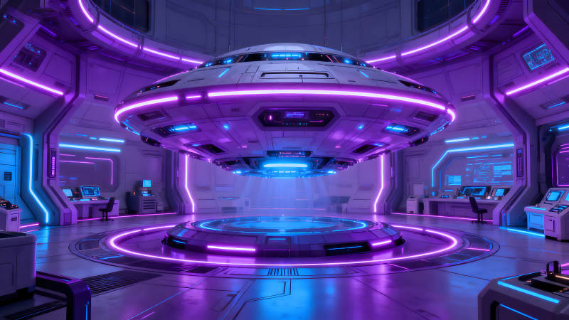 未来科技感十足的飞船内部空间-图片
