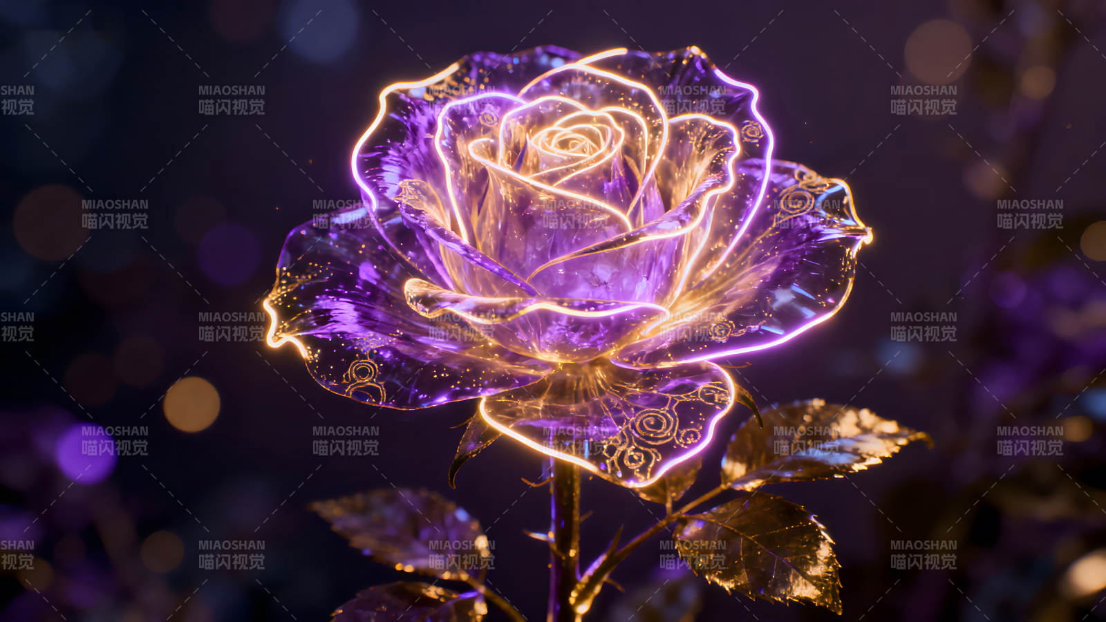 发光紫玫瑰花奇幻美丽-图片