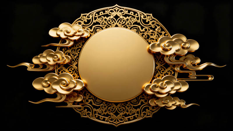 金色圓盤(pán)祥云裝飾古風(fēng)韻味十足-圖片