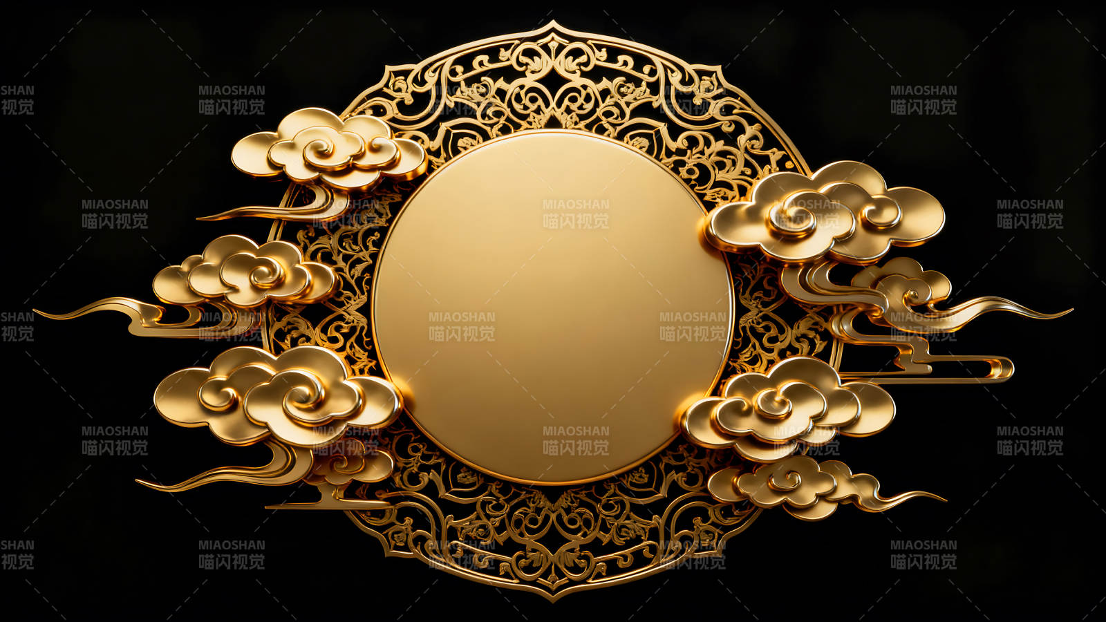 金色圓盤祥云裝飾古風韻味十足-圖片