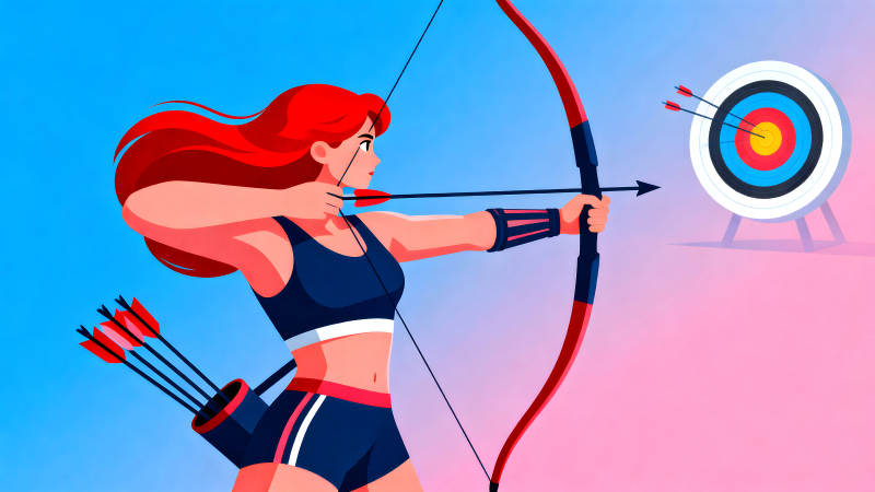 弓箭手瞄准靶子准备射箭的场景图片