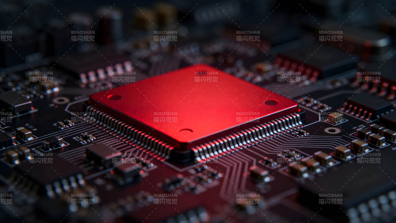 红色芯片特写电路板科技-图片