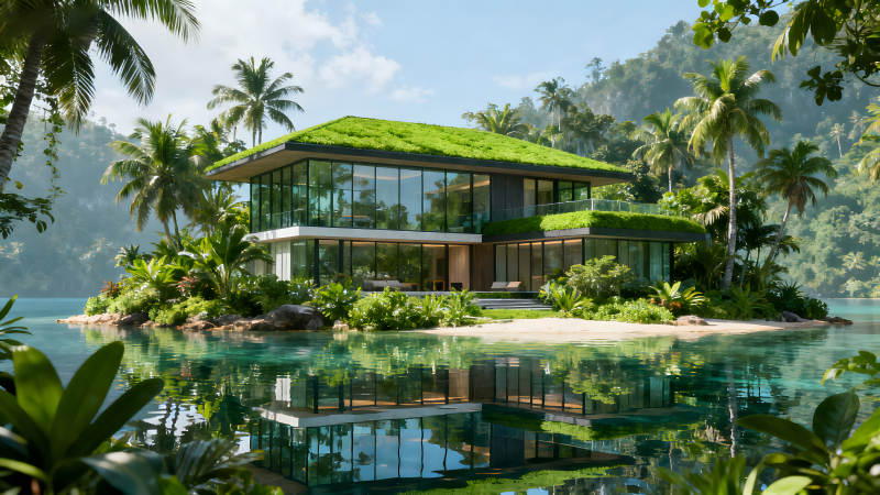 热带岛屿上的现代豪宅-图片