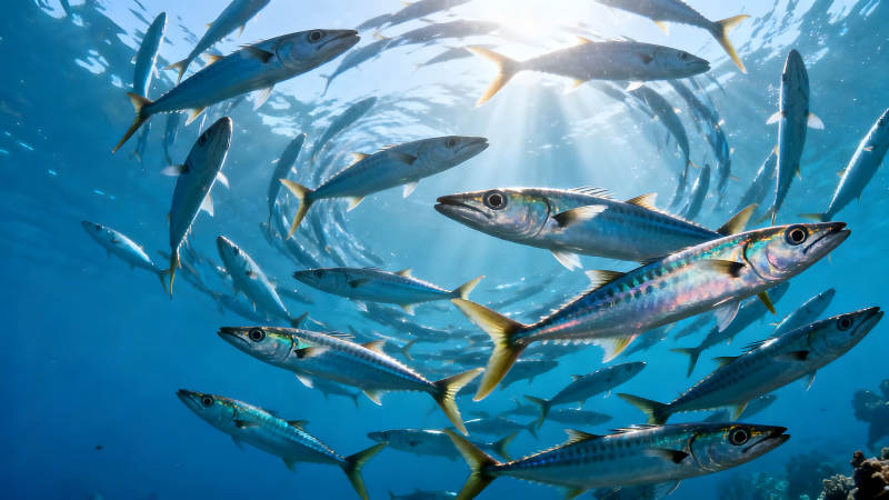 鱼群水中游动阳光照耀-图片