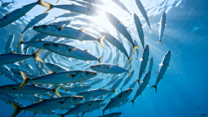 鱼群环绕阳光下蓝海遨游-图片