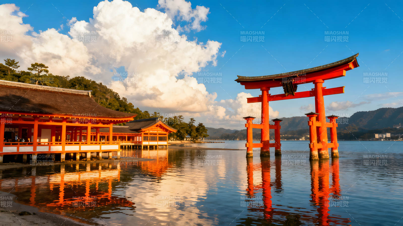 水面建筑风景唯美景象云彩辉映-图片