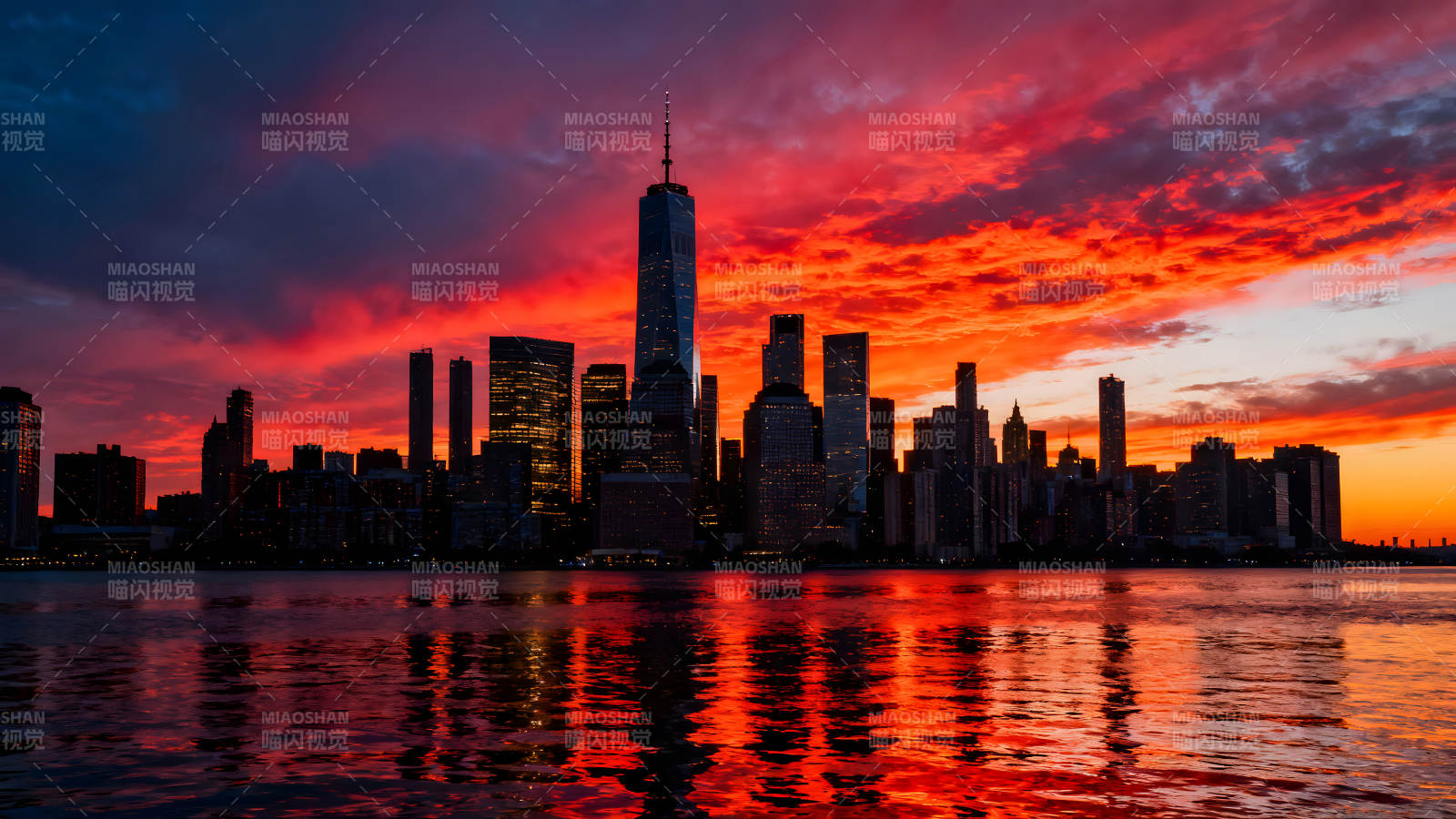 紐約日落城市天際線-圖片