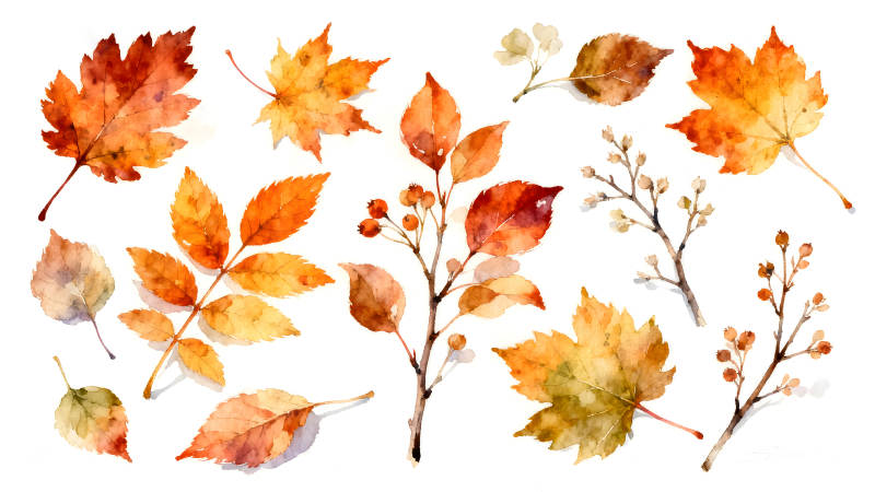 秋日落葉水彩畫-圖片