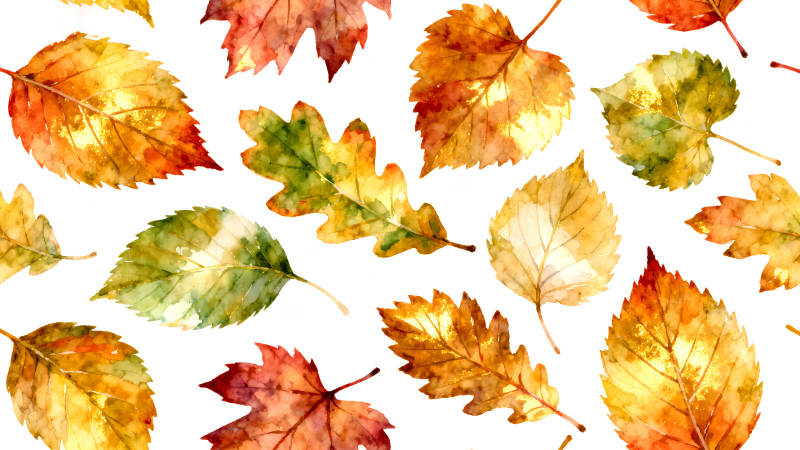 秋日落葉的唯美水彩圖案-圖片