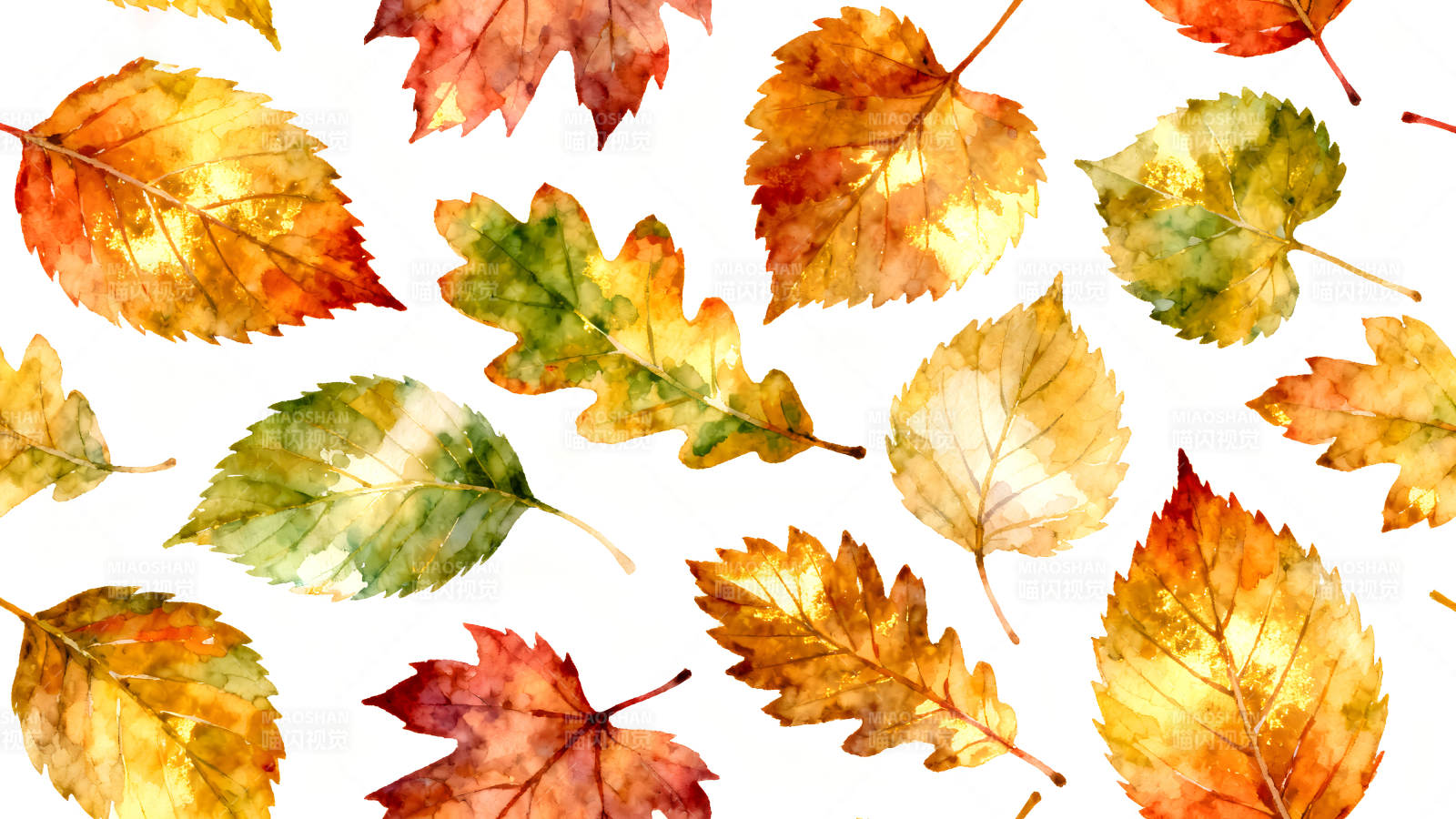秋日落葉的唯美水彩圖案-圖片