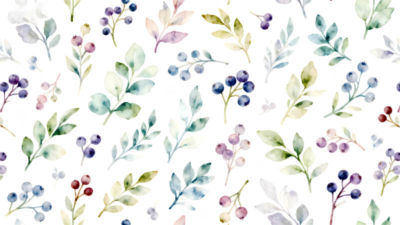 水彩植物与浆果图案背景-图片
