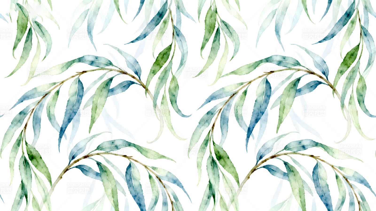 水彩风格的枝叶图案-图片