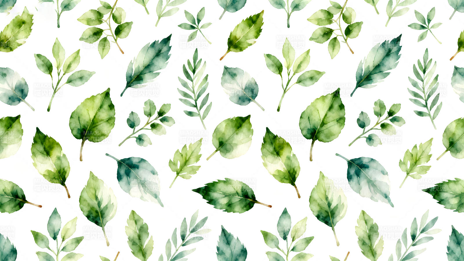 水彩叶片背景图案-图片