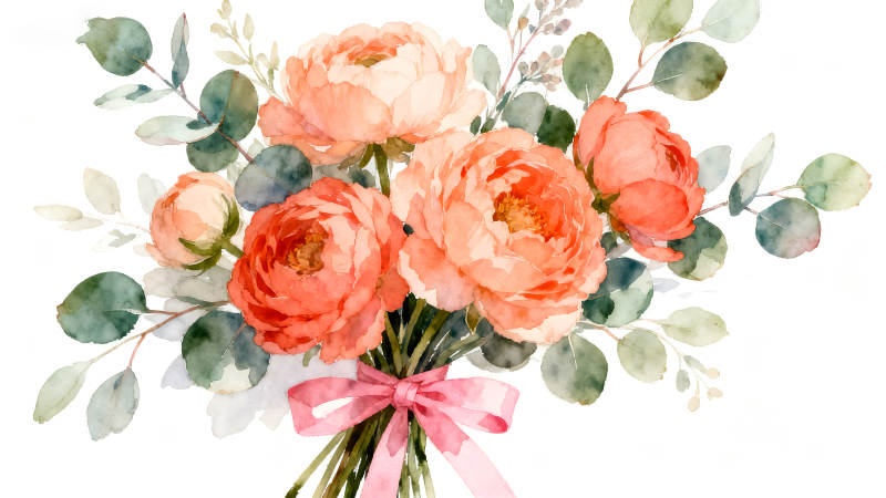 水彩花束浪漫温馨-图片