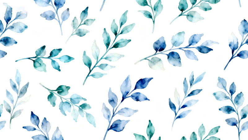 水彩蓝叶白色背景-图片