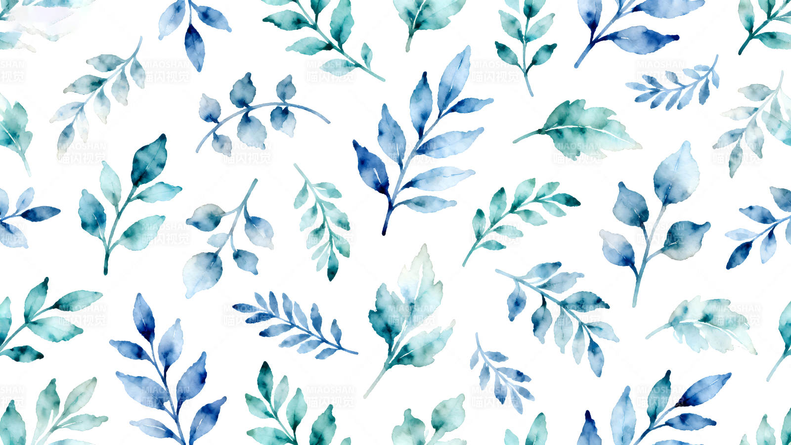 水彩叶子图案白色背景清新自然-图片