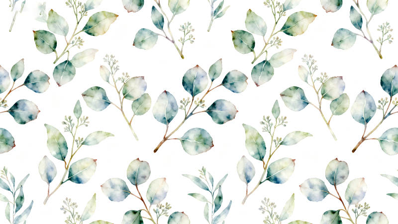 水彩桉树叶子无缝图案-图片