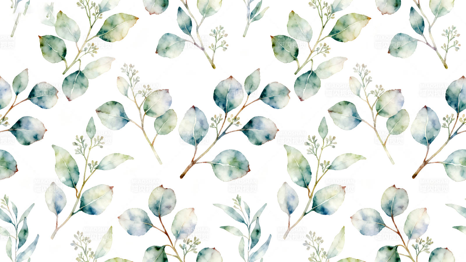 水彩桉樹(shù)葉子無(wú)縫圖案圖片